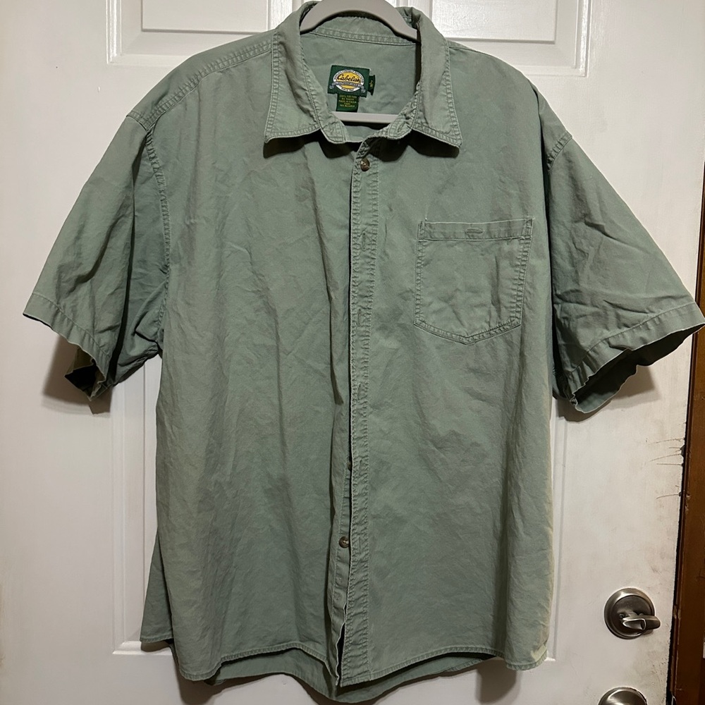 Cabelas Safari Series Shirt Men Sz 2XL Olive‎ Green Short Sleeve Multi Pockets